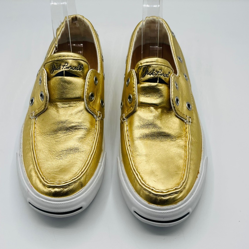 Converse Jack Purcell Womens Gold Metallic Leather Boat Shoes Slip On Sz 7